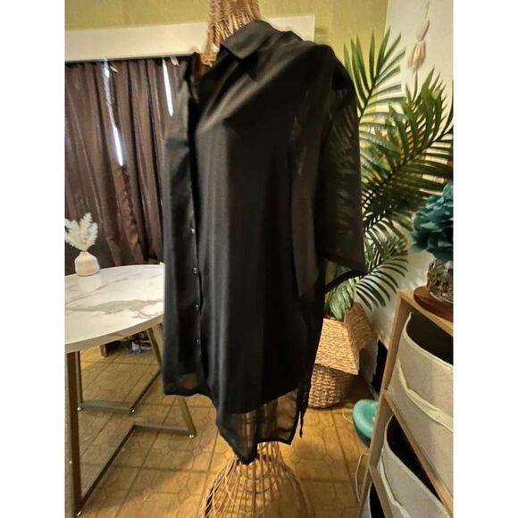 Plus Size Black Sheer Button Down Blouse w/ Satin Tank 18W 20W over size tunic - Picture 13 of 16